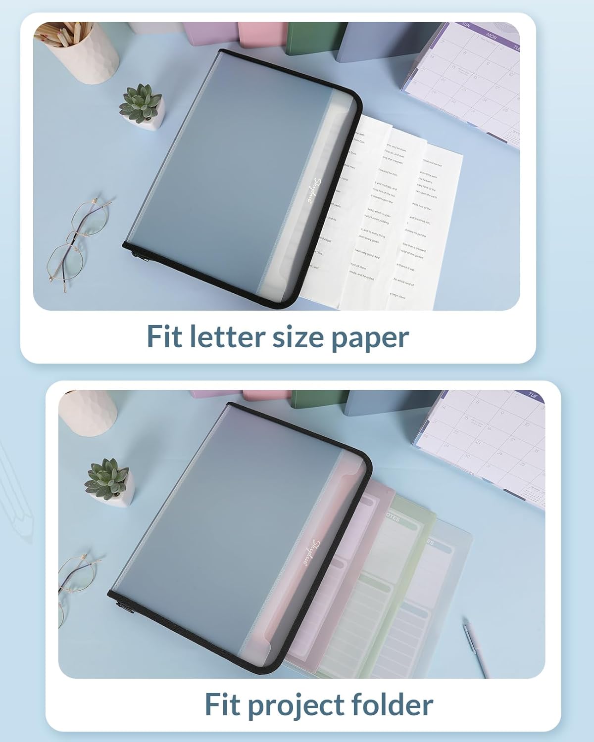 Document Organizer, Accordion Folder with Front Pocket, 7 Pocket Expanding File Folder, Letter Size, Important Document Folder with Double Zipper, School Office Supplies (Blue, 1 Pack)