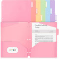 SKYDUE Plastic Folders with Pockets and Tabs – Set of 6 Pastel Colors, 2 Pockets per Folder, 3-Hole Punched, Waterproof – Includes Subject and Blank Labels for School & Office