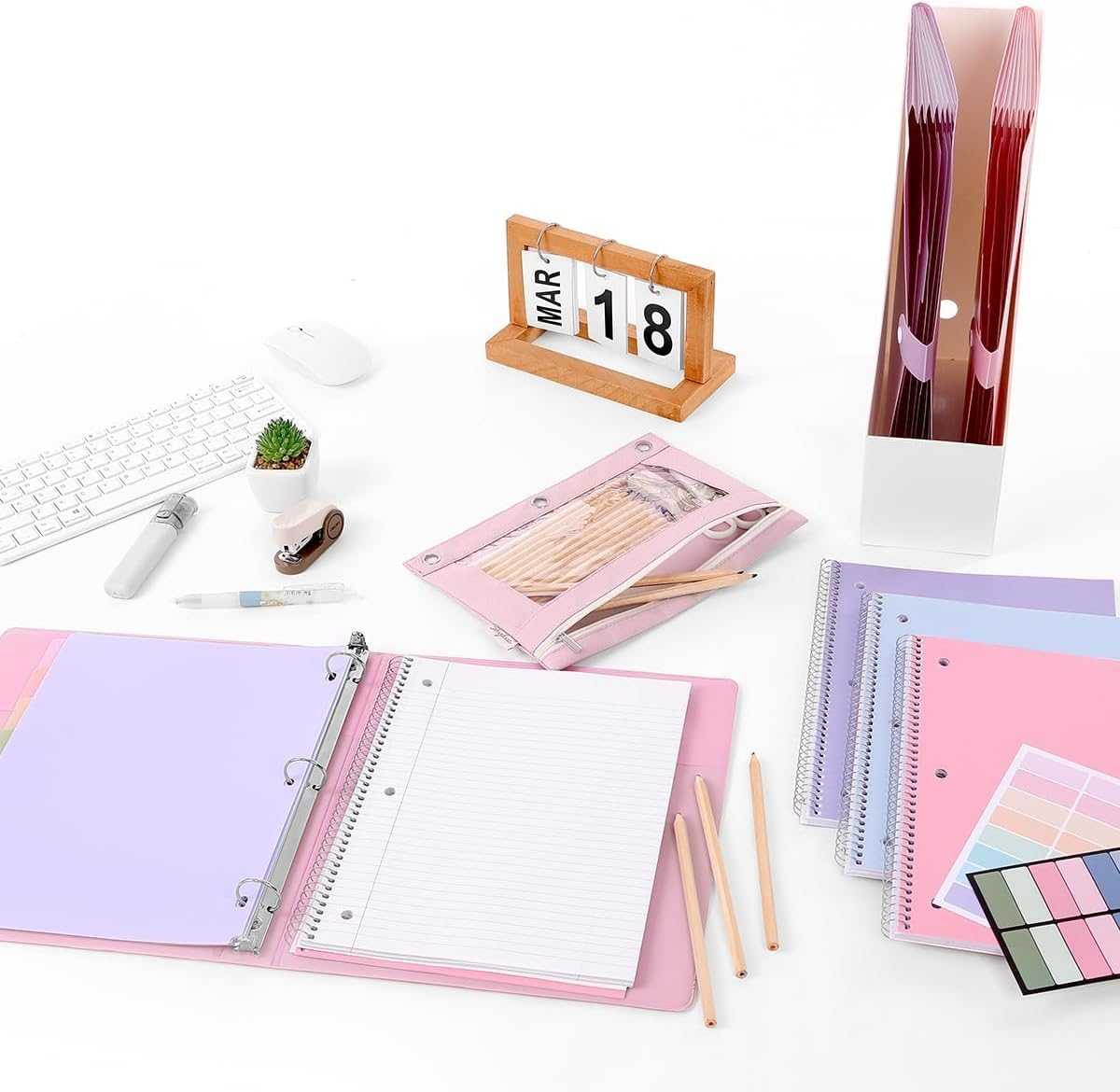 SKYDUE School Supplies Set – 1" 3-Ring Binder, 2 Expanding File Folders, 3 Spiral Notebooks, 8 Tab Dividers & Pencil Pouch – Cute Stationery for High School Stude, College Essentials Purple