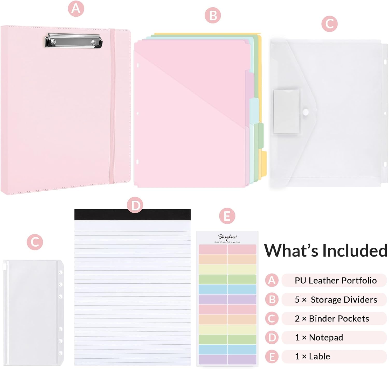 SKYDUE Clipboard Binder with Refillable Notepad, PU Clipboard Folder Includes 5 Dividers with 10 Pockets, Labels, 3 Ring Binder 1 Inch for School Office (Fit Letter Sized Paper),Olivegreen