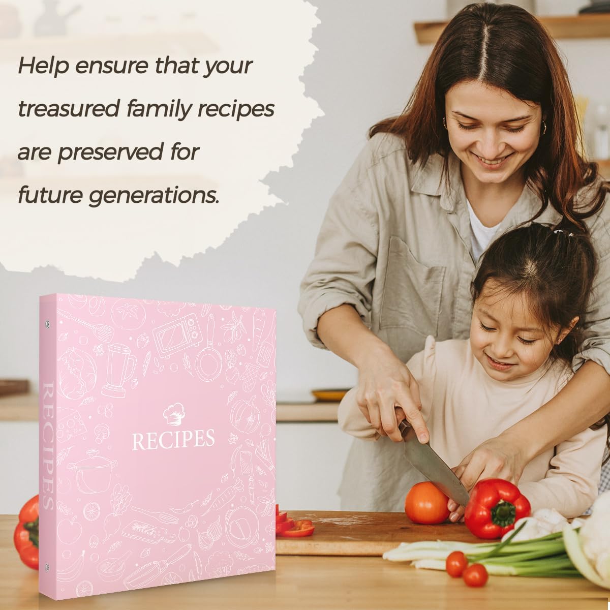 Recipe Binder 8.5x11 3 Ring, 1" Round Rings, Recipe Book to Write in Your own Recipes, Recipe Binder with 60 Plastic Sleeves, 12 Dividers, 60 Blank Recipe Cards, Family Recipe Organizer