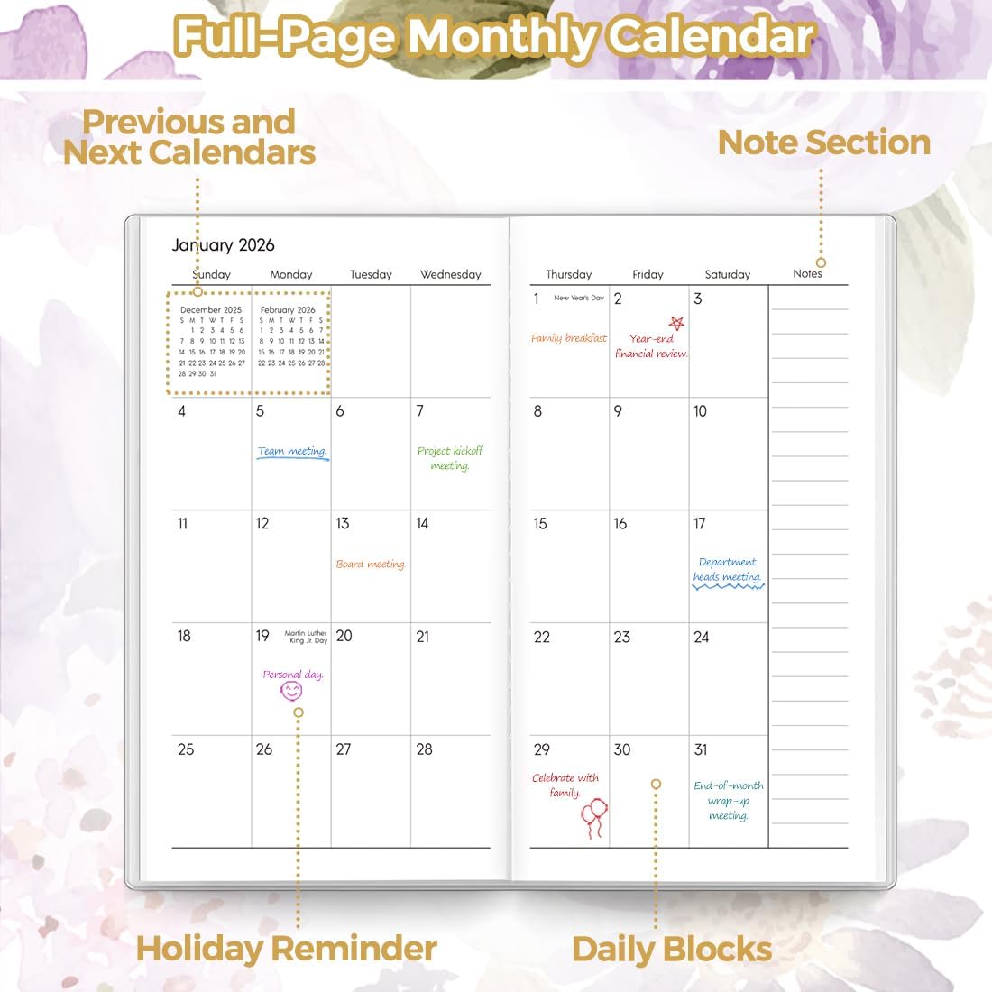 SKYDUE Pocket Calendar 2026-2027, Pocket Monthly Planner Jan 2026 - Dec 2027 for Purse, 6.7" X 3.7" 24-Month Small Planner, Academic Year Calendar, Compact Design with Plastic Sleeve