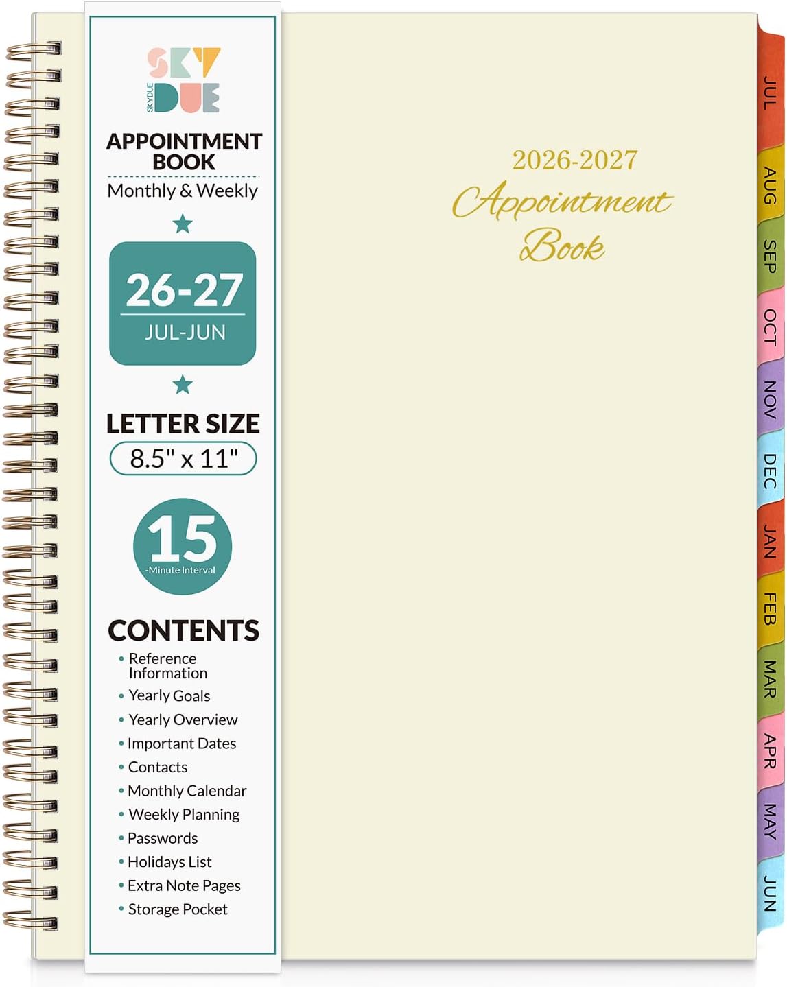 SKYDUE Appointment Book 2026-2027, Academic Hourly Planner from July 2026 - June 2027, 8.5" x 11" Weekly & Monthly Schedule Planner with 15-Minute Interval- Perfect for Daily Planning White Flower