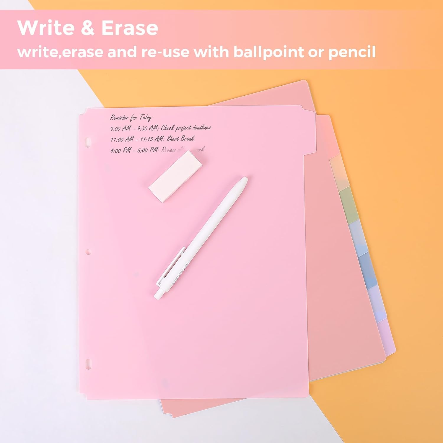 SKYDUE 8 Tab Binder Dividers, Letter Size, Durable Plastic Dividers for 3 Ring Binder, Write & Erase Binder Dividers with Tabs, 1 Set, Aesthetic Pastels Binder Divider for School, Office
