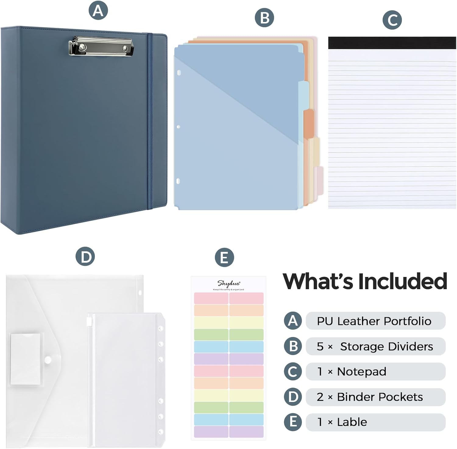 SKYDUE Clipboard Binder with Refillable Notepad, PU Clipboard Folder Includes 5 Dividers with 10 Pockets, Labels, 3 Ring Binder 1 Inch for School Office (Fit Letter Sized Paper),Olivegreen
