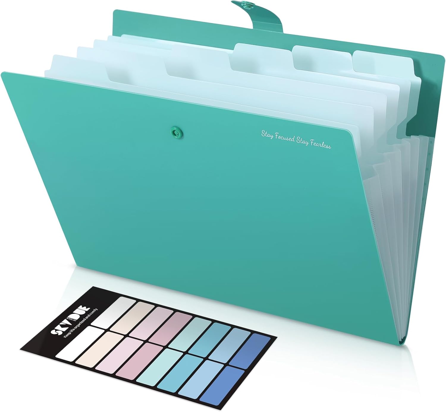 SKYDUE 7-Pocket Expanding File Folder, Professional Accordion Document Organizer with Labels, Portable Paper Receipt Holder for Office Home Business, Letter/A4 Size Green