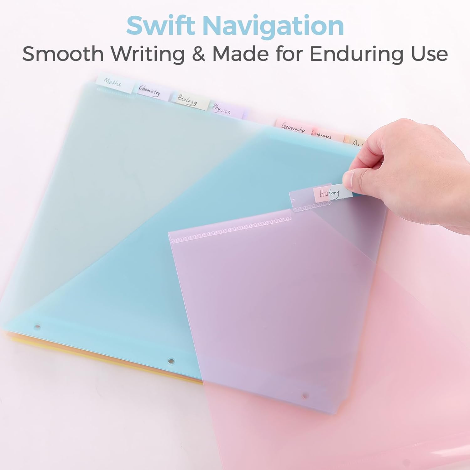 SKYDUE Pastel Binder Dividers with Tabs and Pockets - Soft Plastic Dividers for 3 Ring Binder, Includes 16 Blank Index Labels, for School & Office Organization, Pink
