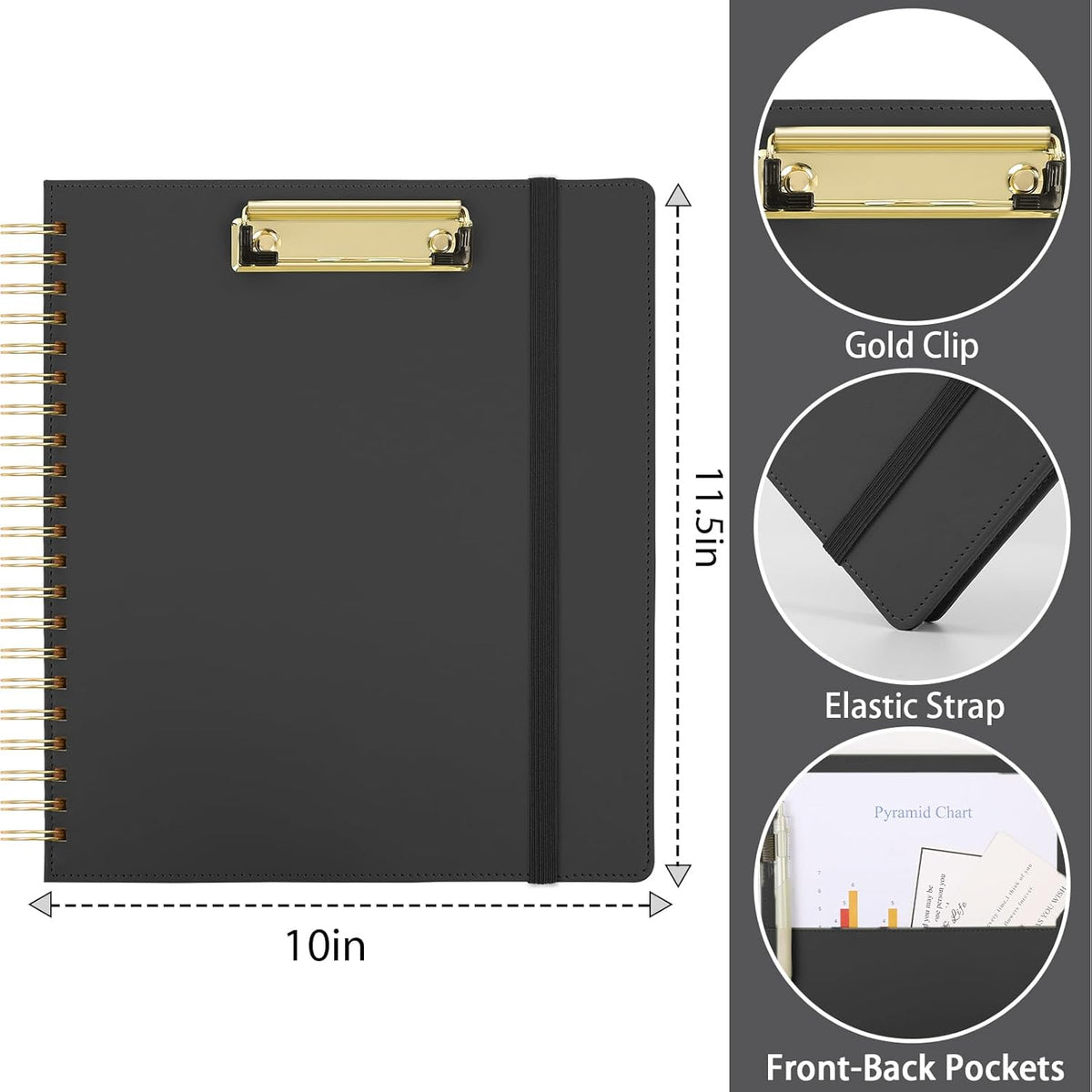 SKYDUE Clipboard Folder with Storage, 6 Dividers with 12 Pockets for Letter Size, Storage Clipboard Folio with Refillable Notepad, Spiral Clipboards Padfolio for Teacher Worker Supplies