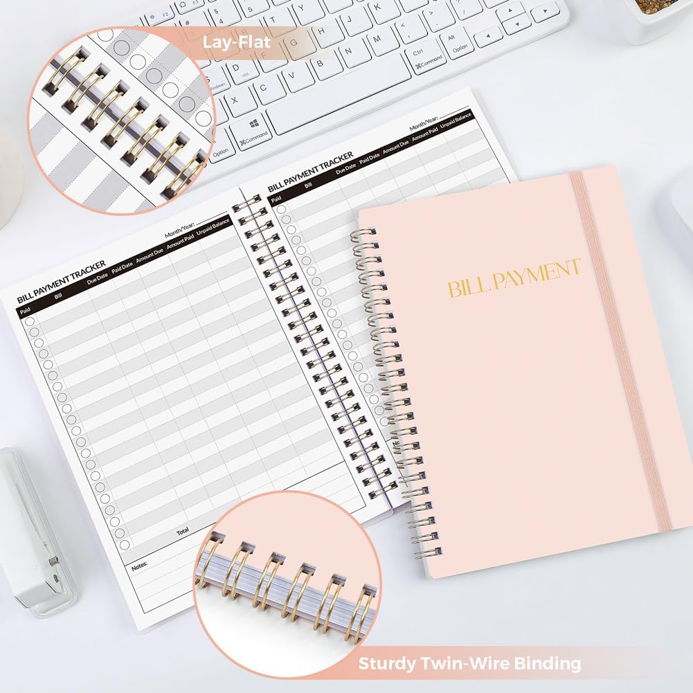 Bill Tracker Notebook, Monthly Bill Payment Checklist, 6" x 8.5", Bill Organizer with Back Pocket for Personal Budgeting Financial, 128 Pages