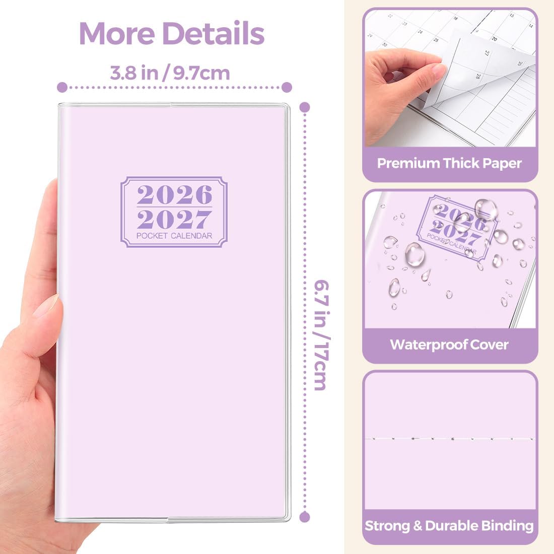 SKYDUE Pocket Calendar 2026-2027, Monthly Planner Jan 2026- Dec 2027 for Purse, 6.7" x 3.7" 2 Year Small Pocket Planner, Compact Design with Plastic Sleeve Blue
