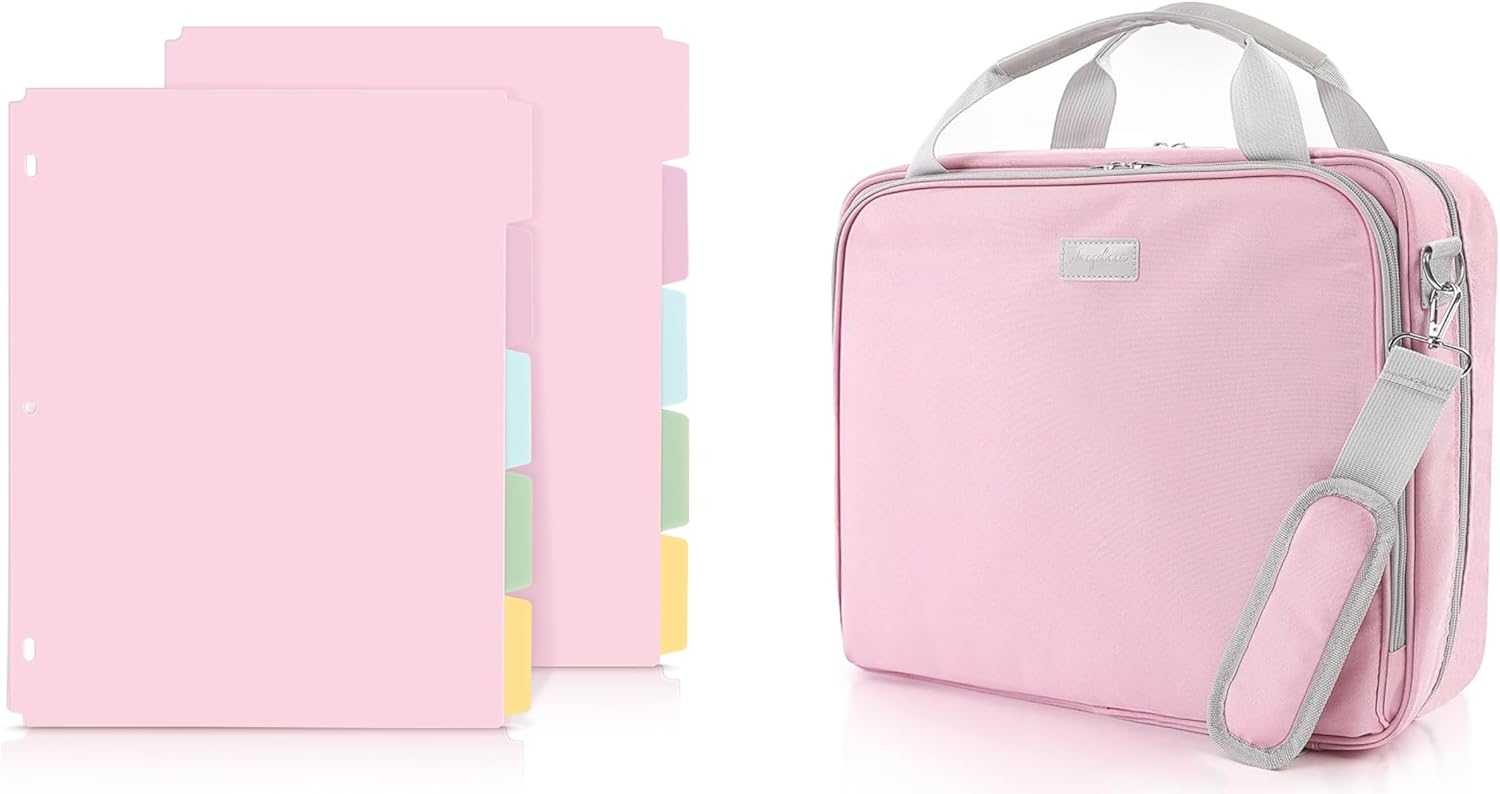 SKYDUE Zipper Binder 2 Inch O-Ring Binder with Binder Dividers with Tabs, 5 Tab Dividers, Pack of 2 Sets