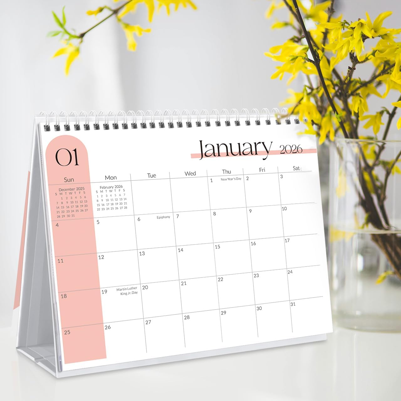 SKYDUE Desk Calendar 2026, 18 Months Small Desk Calendar 2026-2027, Jan 2026 to Jun 2027, 10" x 8" Desktop Calendar Planner with Stickers, Black