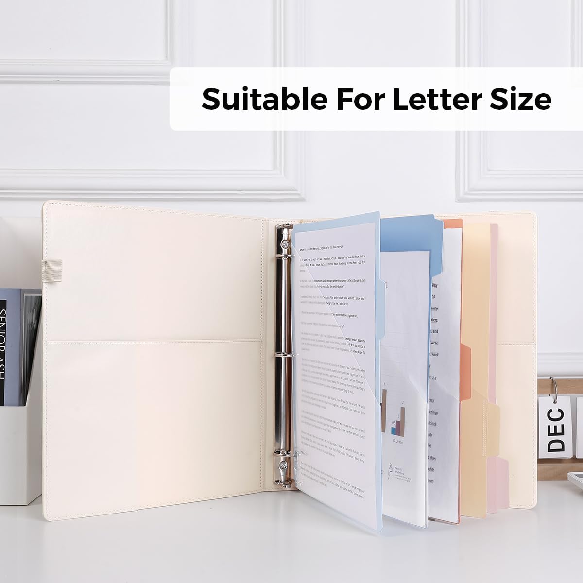 SKYDUE Clipboard Binder with Refillable Notepad, PU Clipboard Folder Includes 5 Dividers with 10 Pockets, Labels, 3 Ring Binder 1 Inch for School Office (Fit Letter Sized Paper),Olivegreen