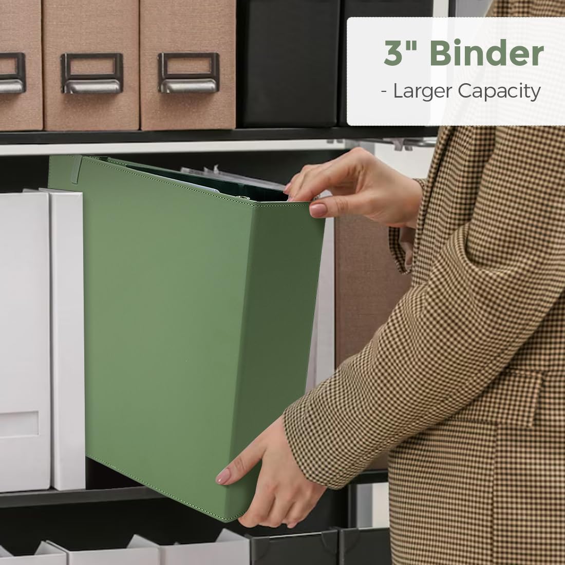 SKYDUE Clipboard Binder with Refillable Notepad, PU Clipboard Folder Includes 5 Dividers with 10 Pockets, Labels, 3 Ring Binder 1 Inch for School Office (Fit Letter Sized Paper),Olivegreen