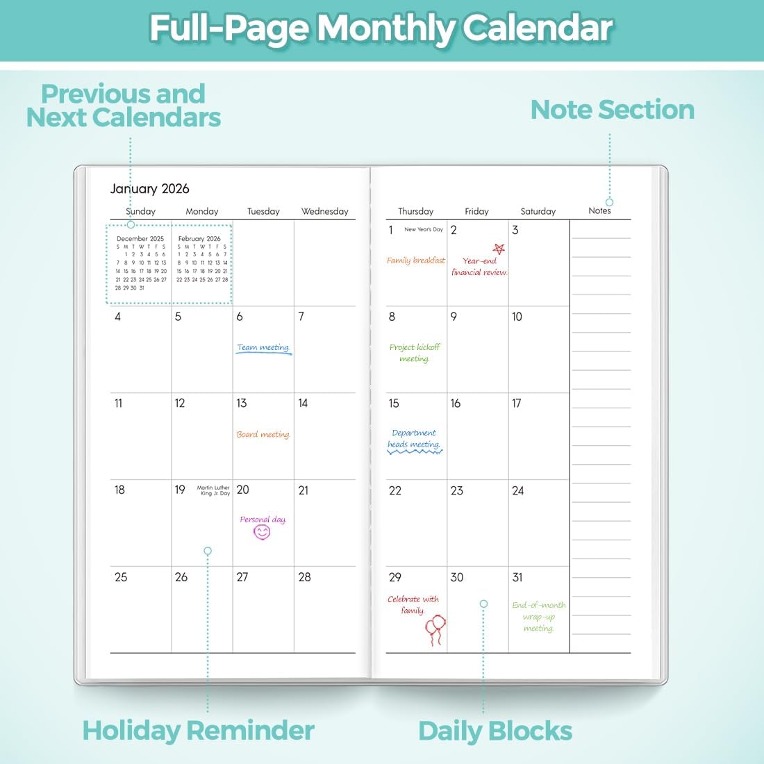 SKYDUE Pocket Calendar 2026-2027, Monthly Planner Jan 2026- Dec 2027 for Purse, 6.7" x 3.7" 2 Year Small Pocket Planner, Compact Design with Plastic Sleeve Blue