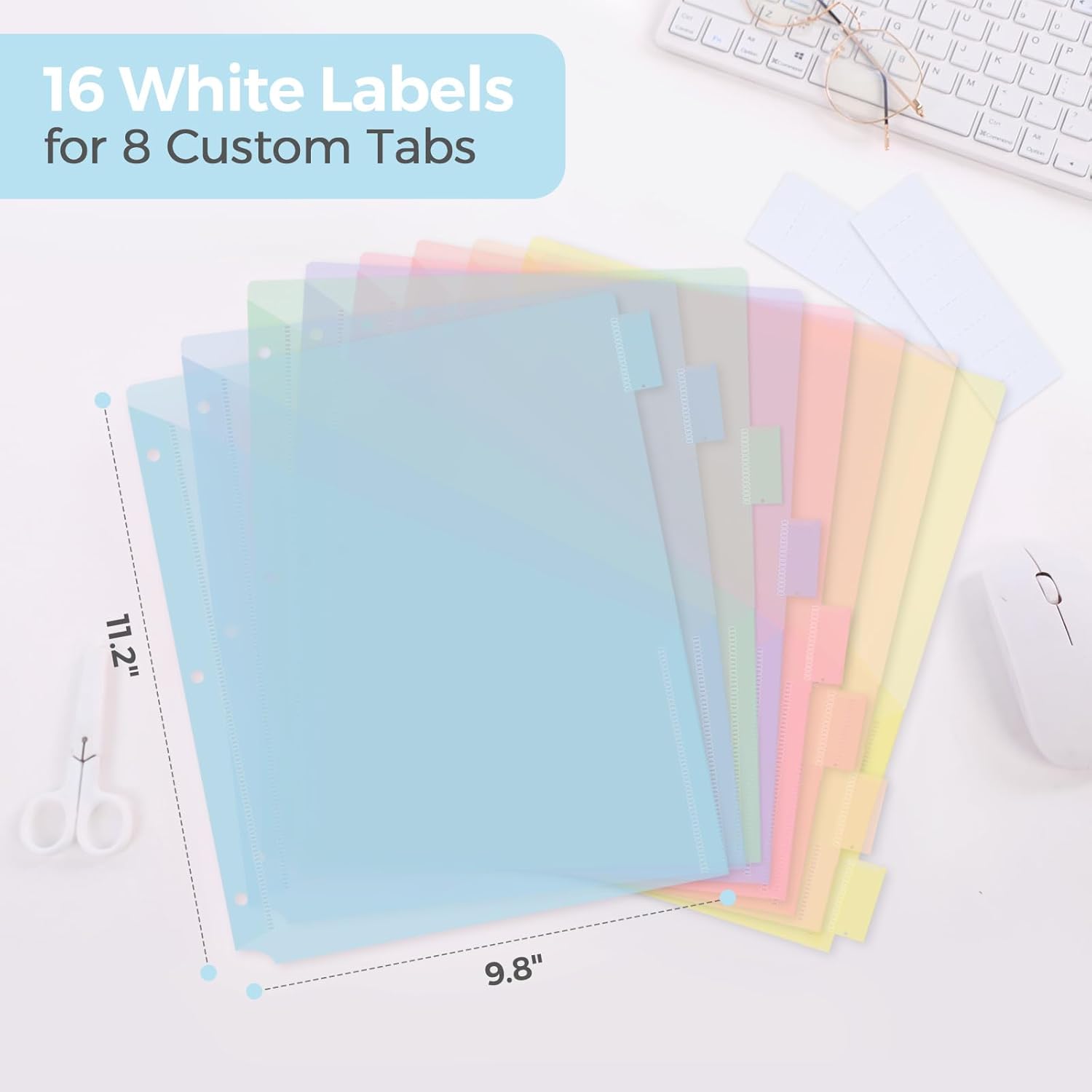 SKYDUE Pastel Binder Dividers with Tabs and Pockets - Soft Plastic Dividers for 3 Ring Binder, Includes 16 Blank Index Labels, for School & Office Organization, Pink
