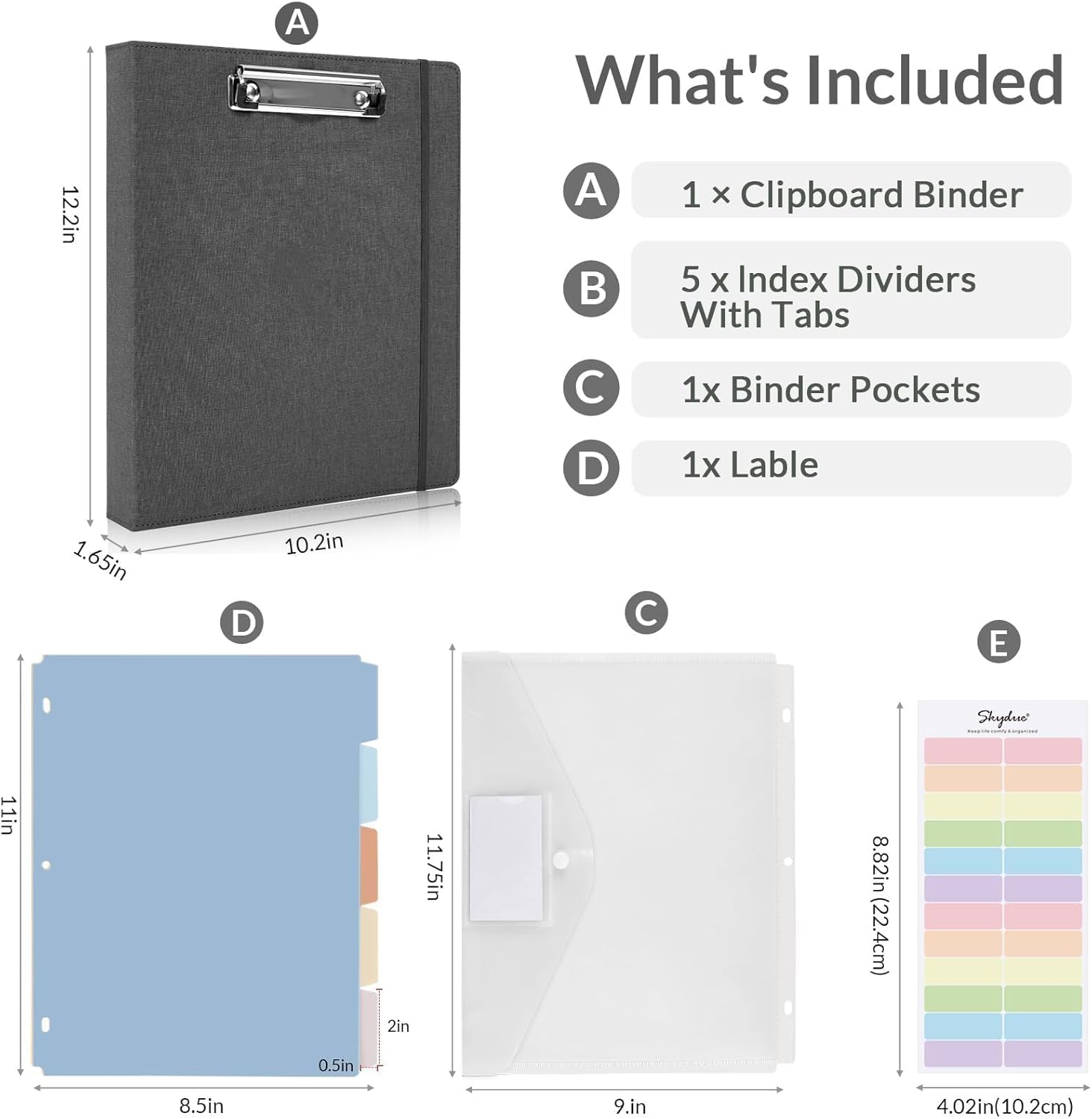 SKYDUE Clipboard Binder with Dividers,1 Inch Linen 3 Ring Binder with Clipboard on Front for Organizer, Clipboard Folder with Pocket, Labels Office Supplies OliveGreen