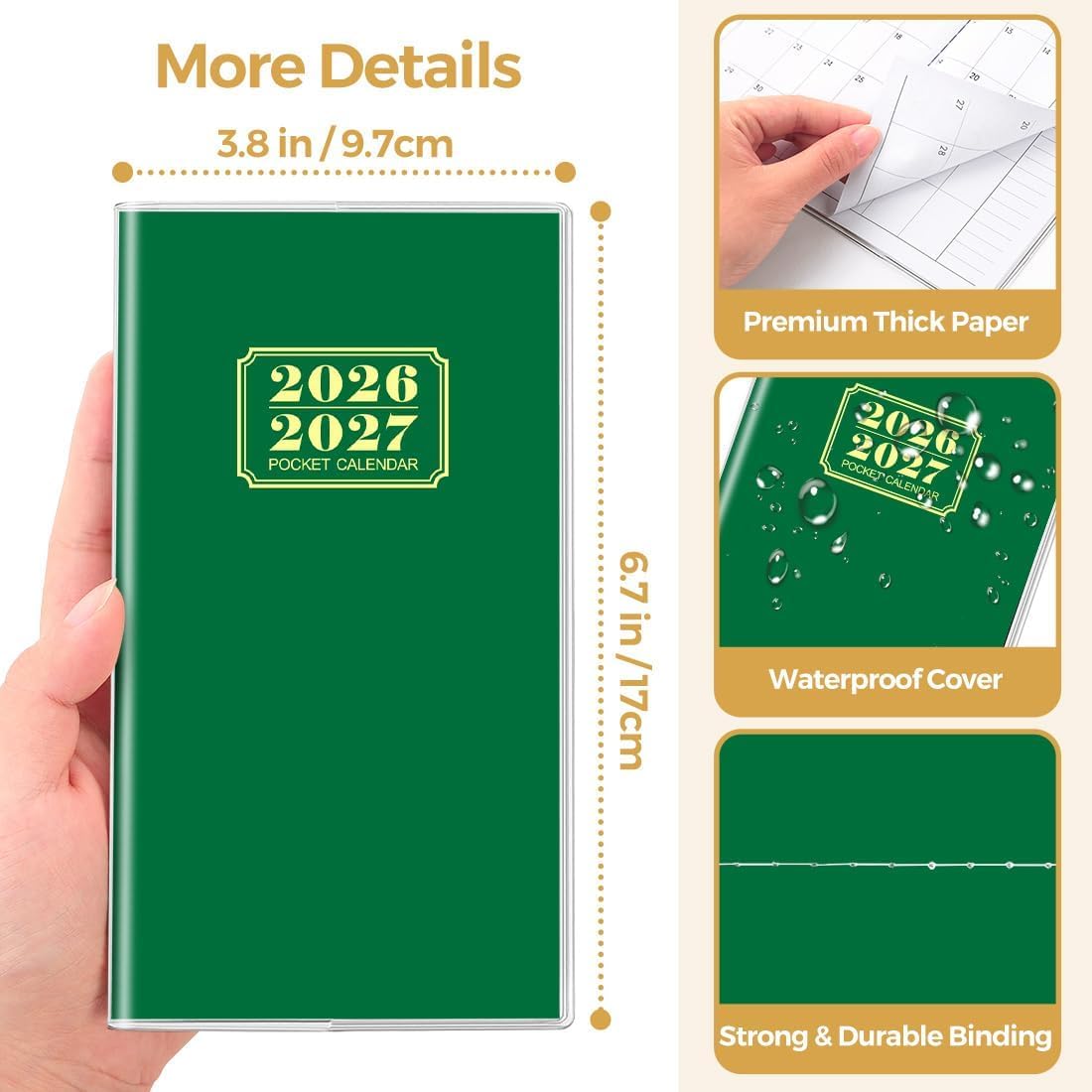 SKYDUE Pocket Calendar 2026-2027, Monthly Planner Jan 2026- Dec 2027 for Purse, 6.7" x 3.7" 2 Year Small Pocket Planner, Compact Design with Plastic Sleeve Blue