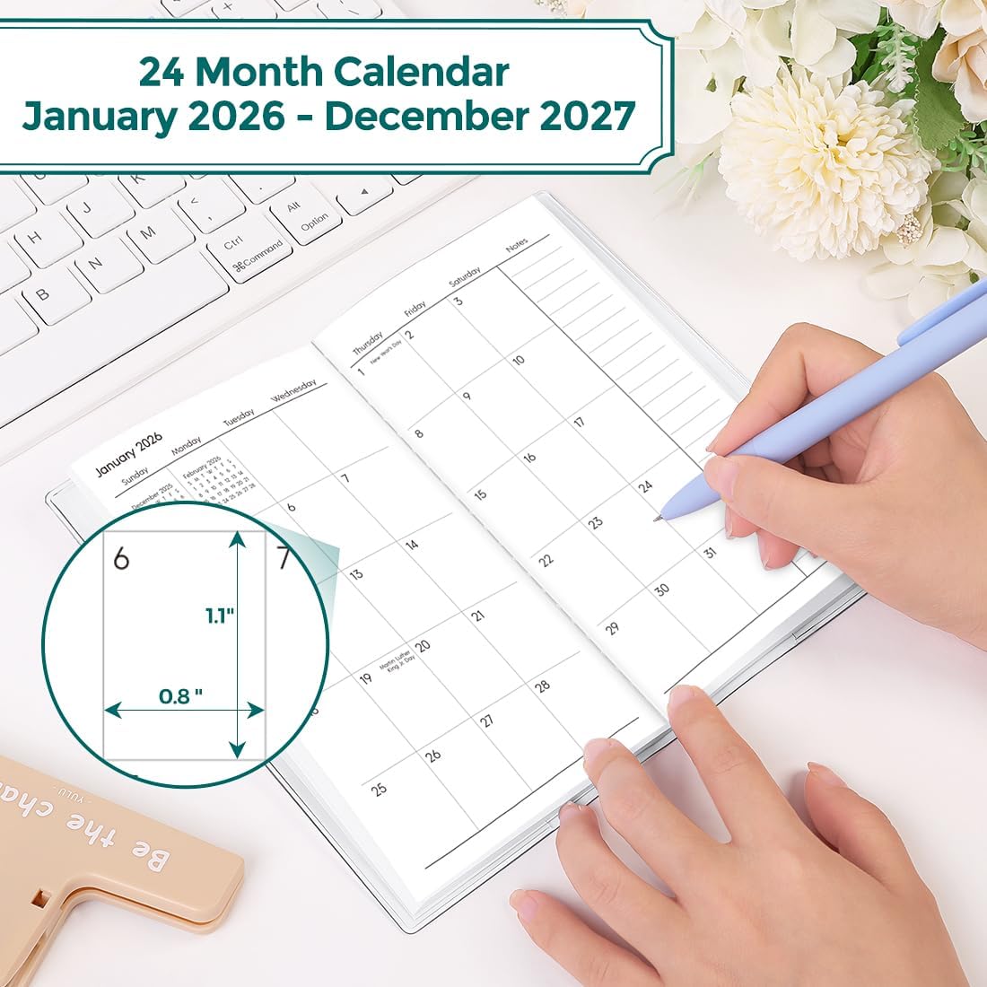SKYDUE Pocket Calendar 2026-2027, Pocket Monthly Planner Jan 2026 - Dec 2027 for Purse, 6.7" X 3.7" 24-Month Small Planner, Academic Year Calendar, Compact Design with Plastic Sleeve