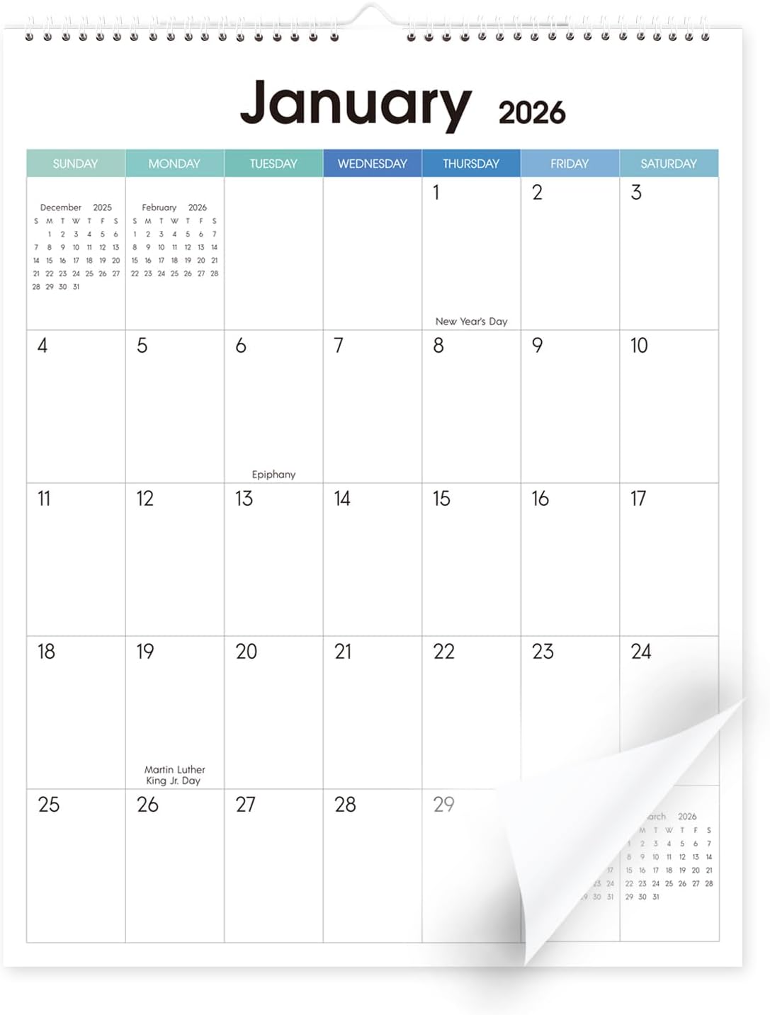 SKYDUE Wall Calendar 2026-2027, Jan 2026 to Jun 2027 18 Months 2026 Wall Calendar with Planner Stickers, 14.5" x 11.5", Black