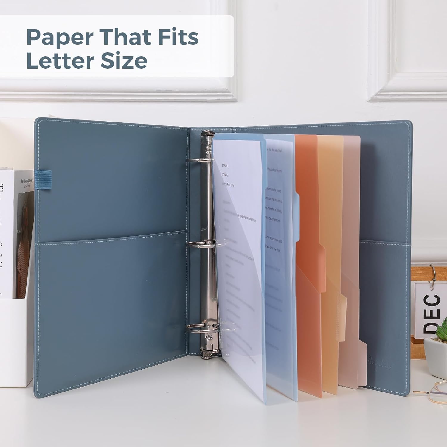 SKYDUE Clipboard Binder with Refillable Notepad, PU Clipboard Folder Includes 5 Dividers with 10 Pockets, Labels, 3 Ring Binder 1 Inch for School Office (Fit Letter Sized Paper),Olivegreen