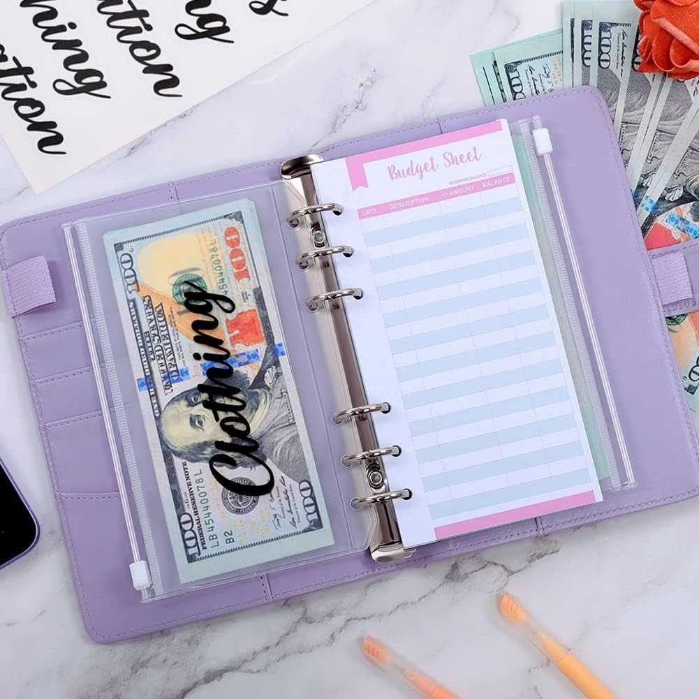 SKYDUE Buckle Budget Binder with Zipper Envelopes and 12 Pcs Budget Stickers Set