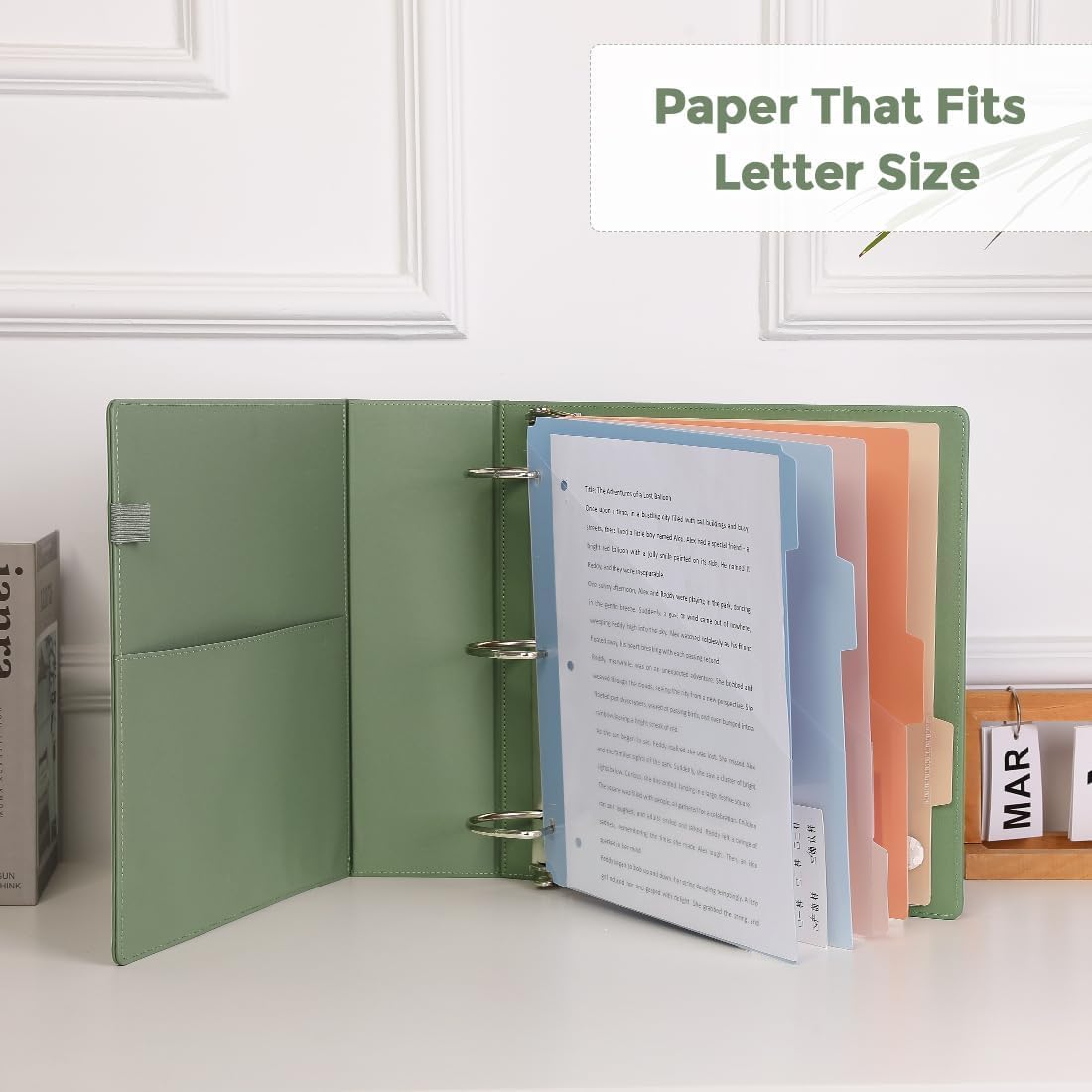 SKYDUE Clipboard Binder with Refillable Notepad, PU Clipboard Folder Includes 5 Dividers with 10 Pockets, Labels, 3 Ring Binder 1 Inch for School Office (Fit Letter Sized Paper),Olivegreen