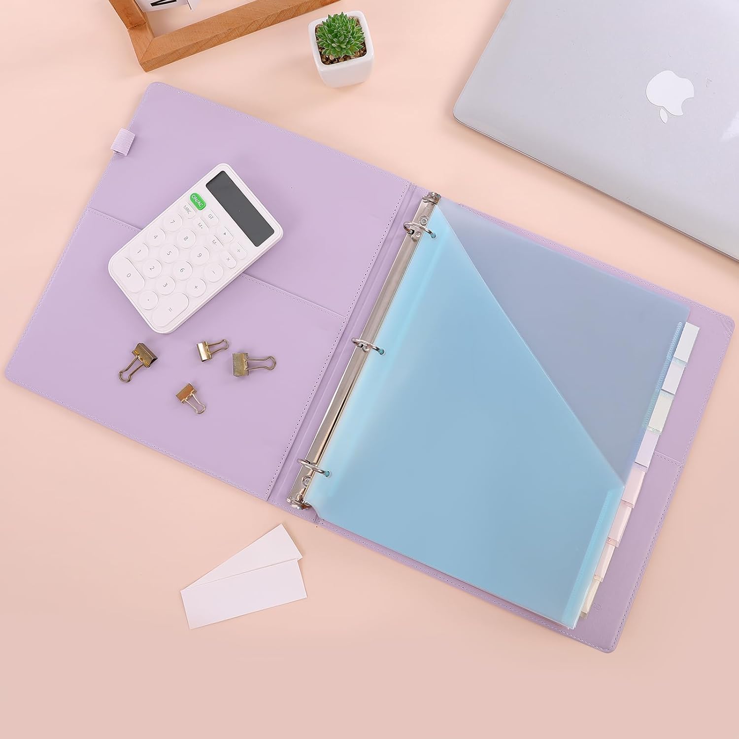 SKYDUE Pastel Binder Dividers with Tabs and Pockets - Soft Plastic Dividers for 3 Ring Binder, Includes 16 Blank Index Labels, for School & Office Organization, Pink