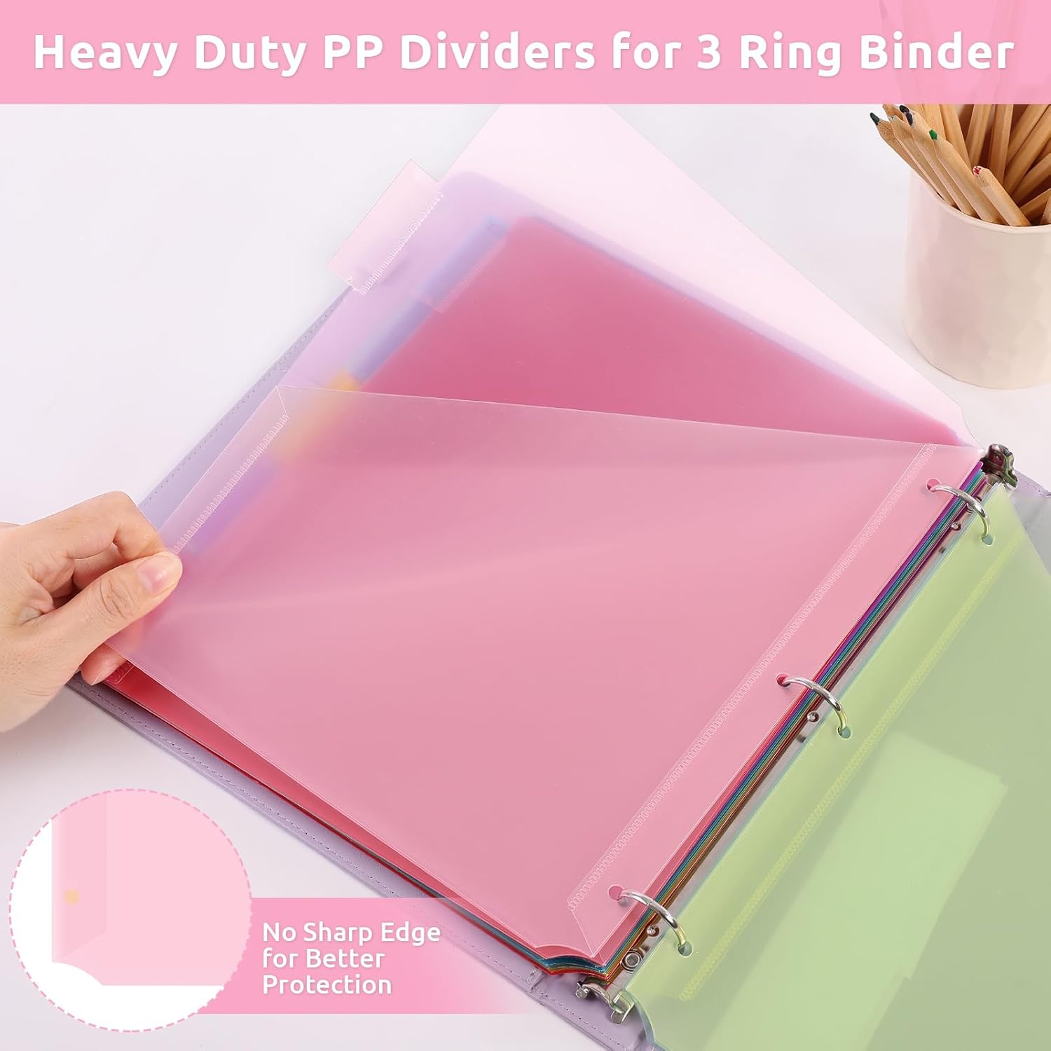 SKYDUE Binder Dividers with Two Pockets, 1Set, 5 Tabs Dividers for 3 Ring Binder, Plastic Binder Dividers with Tabs for School, Office, and Home Organization,Pink