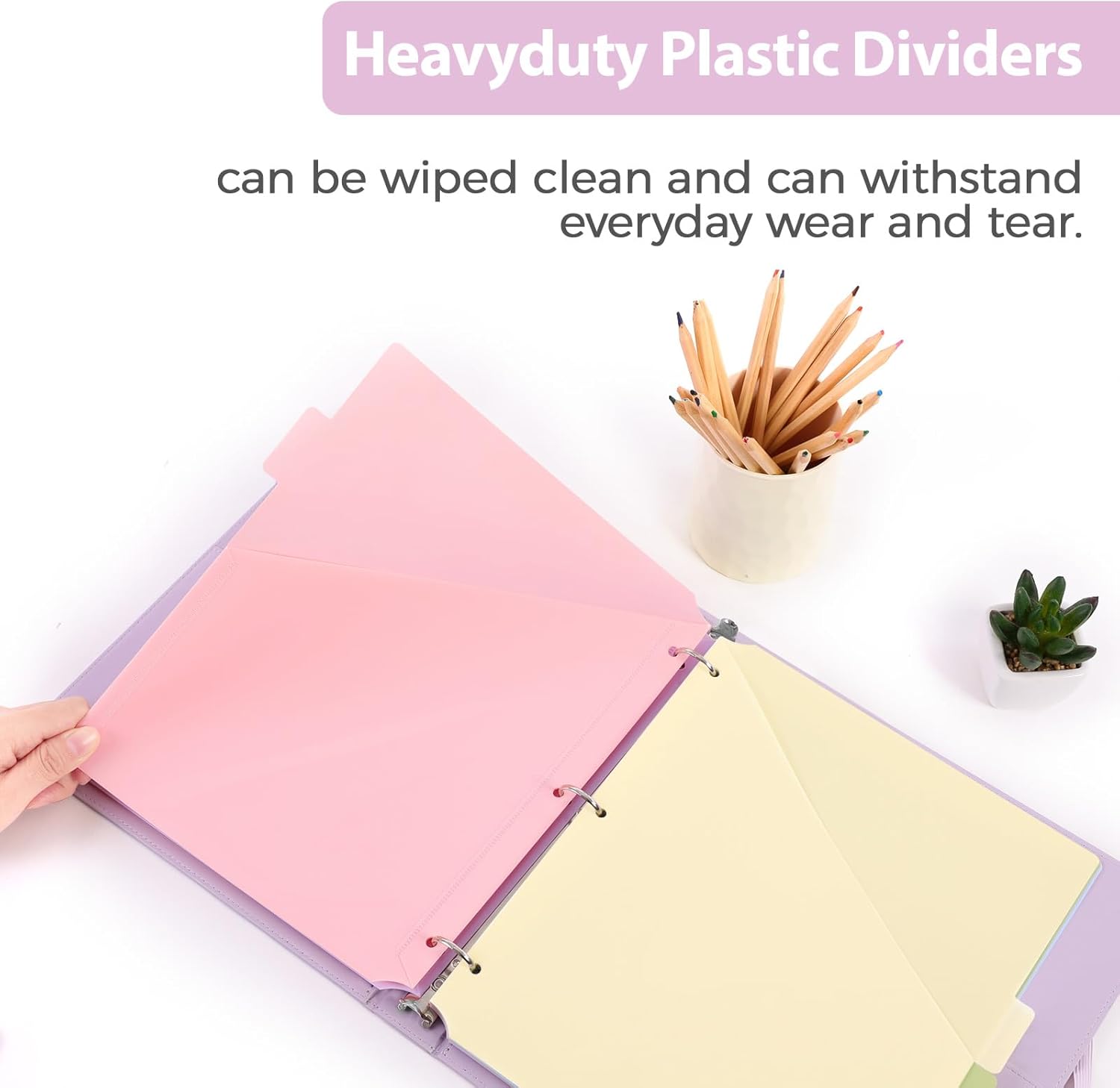SKYDUE Binder Dividers with Tabs and Pockets, 6 Tabs Dividers for 3 Ring Binder, Tear-Resistant Plastic Binder Dividers for School, Office, Home
