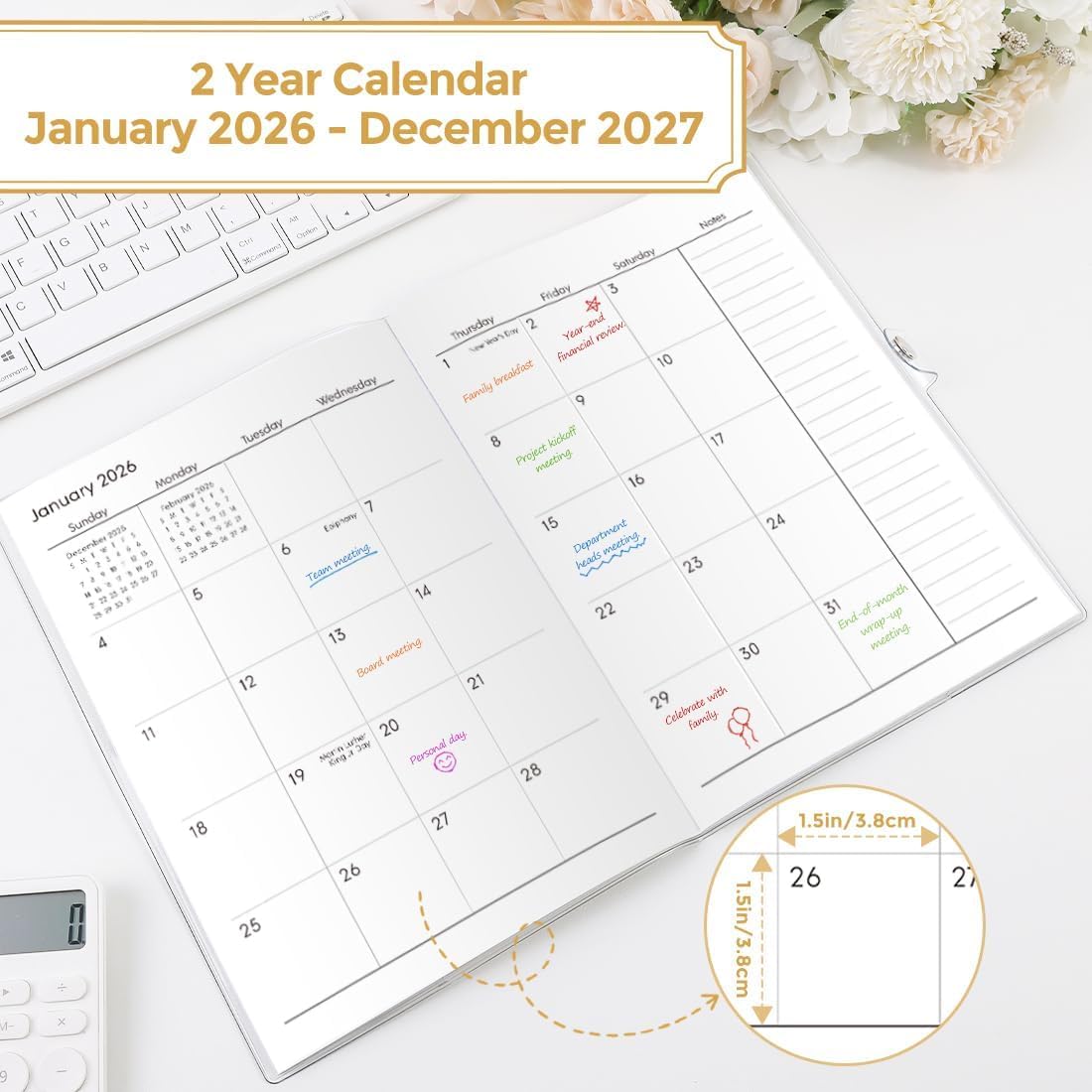 SKYDUE Pocket Calendar 2026-2027, Pocket Monthly Planner Jan 2026 - Dec 2027 for Purse, 6.7" X 3.7" 24-Month Small Planner, Academic Year Calendar, Compact Design with Plastic Sleeve