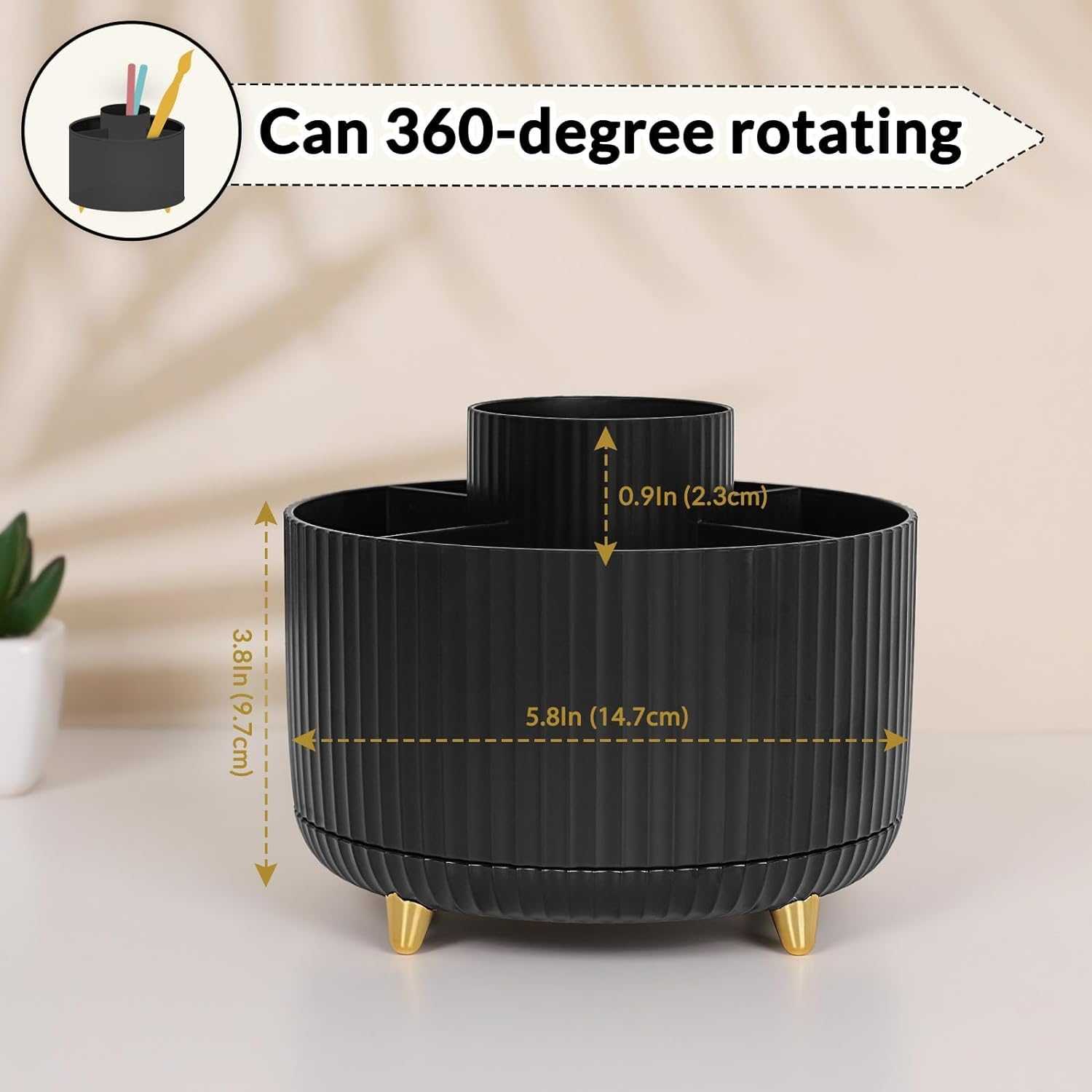 SKYDUE 360 Drgree Roating Desk Organizer, Rotating Pen Holder with Large Capacity Pencil Case, Suit for Office, School, Home, Black