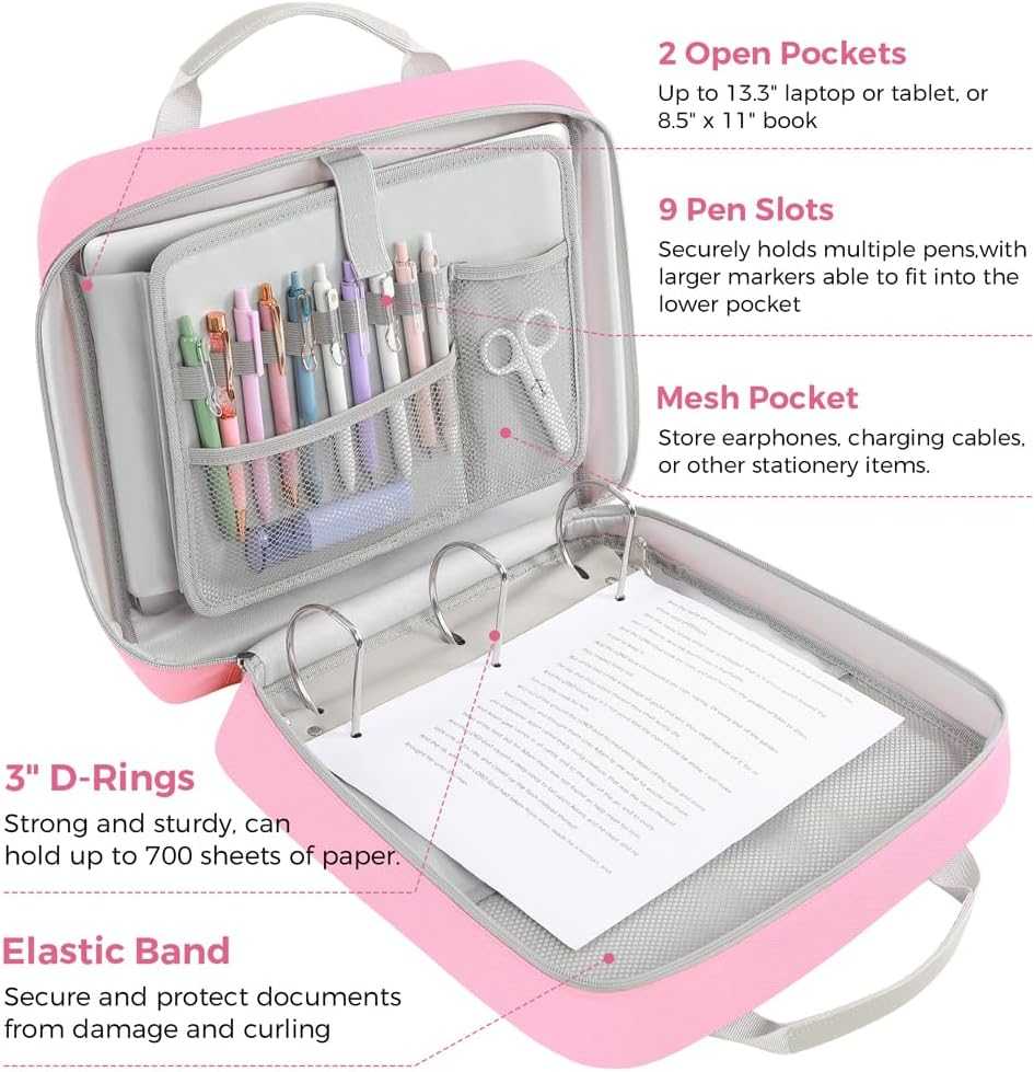 SKYDUE Zipper Binder 2 Inch O-Ring School Binder, Oxford Fabric School Organizer Holds 400+ Sheets, Fits 13.3" Laptop, Water-Resistant, Handle & Shoulder Strap, 14"x13" – Black