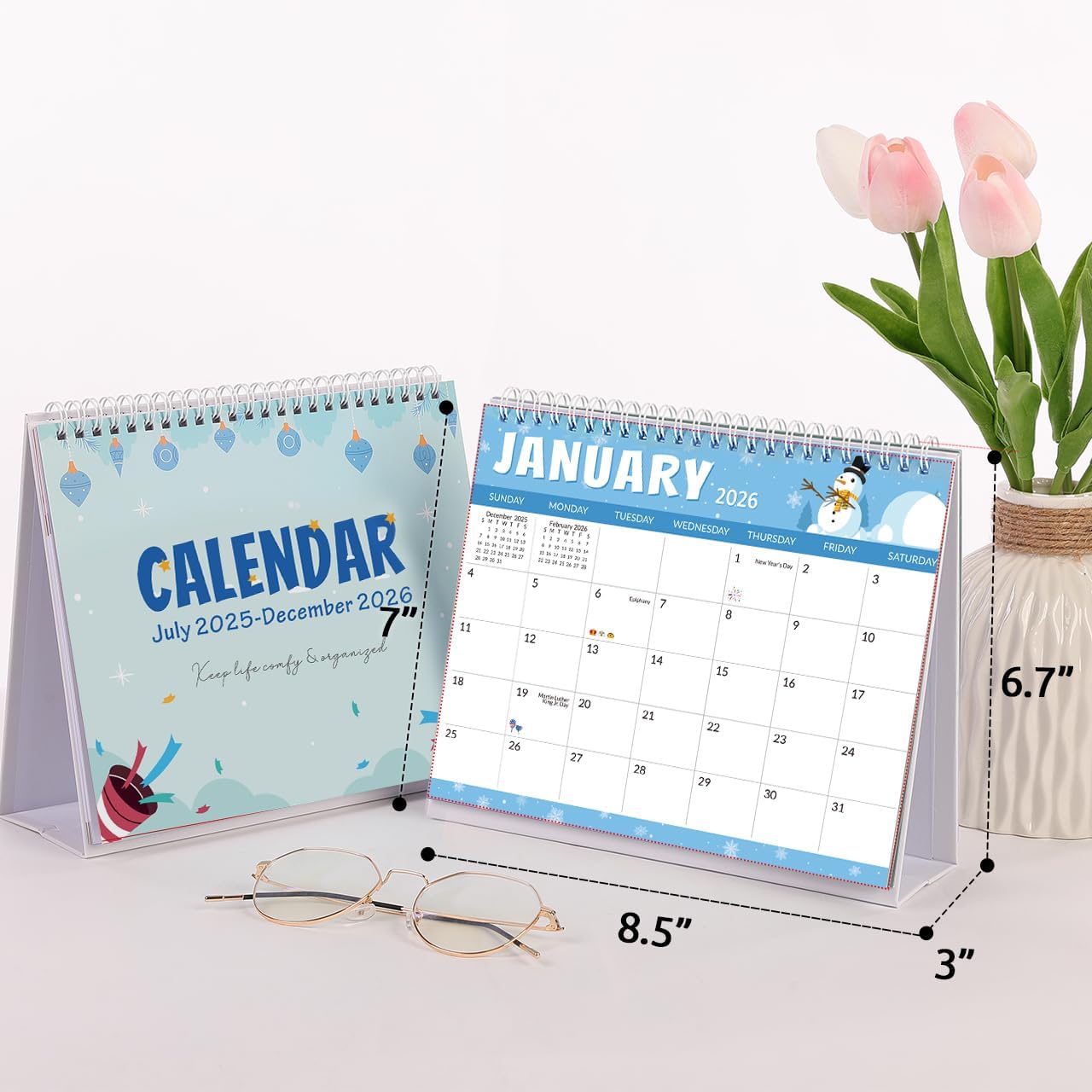 SKYDUE Small Desk Calendar 2026-2027, Apr. 2026 to Dec. 2027, 21 Months Small Desk Calendar with Planner Stickers, 8.5" x 7" Desktop Calendar Planner, Kraft