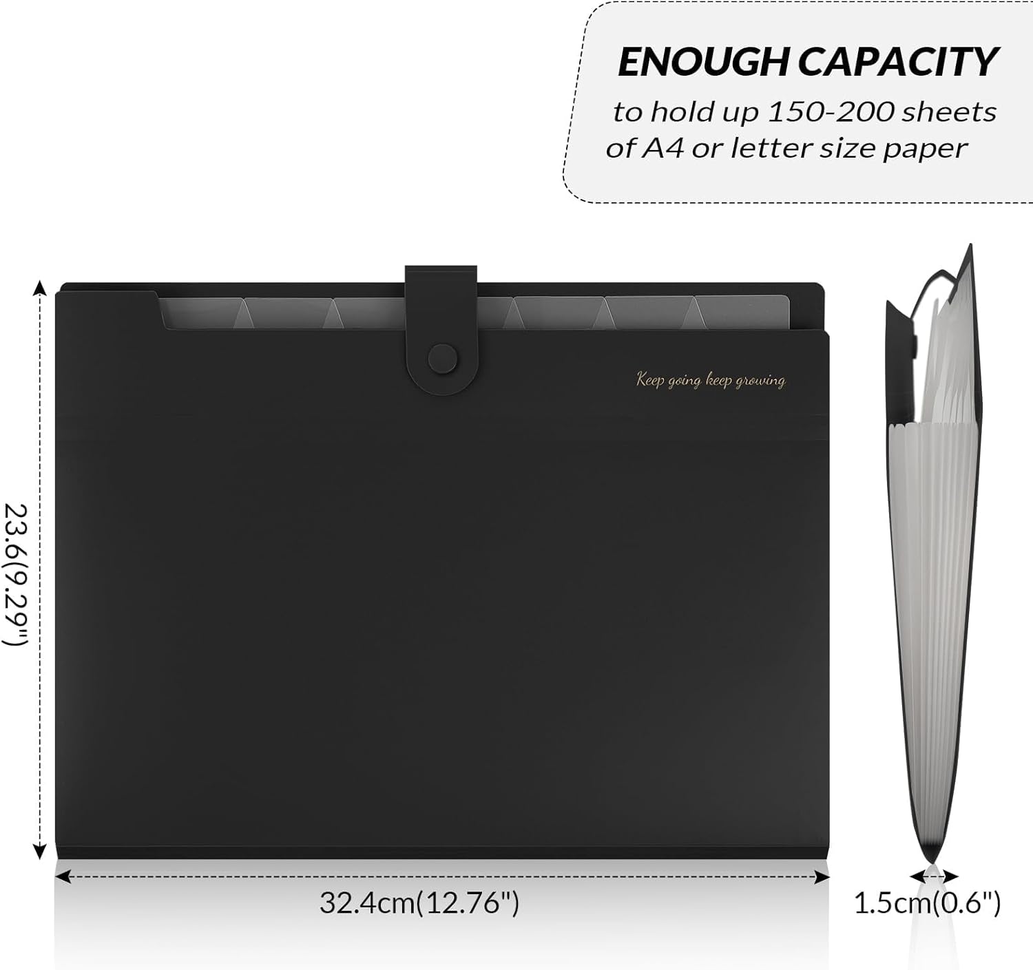SKYDUE Accordion File Organizer, Expanding File Folder with 8 Pockets, Portable Document Paper Receipt Organizer, Letter/A4 Size Filing Folder School Office Supplies Black