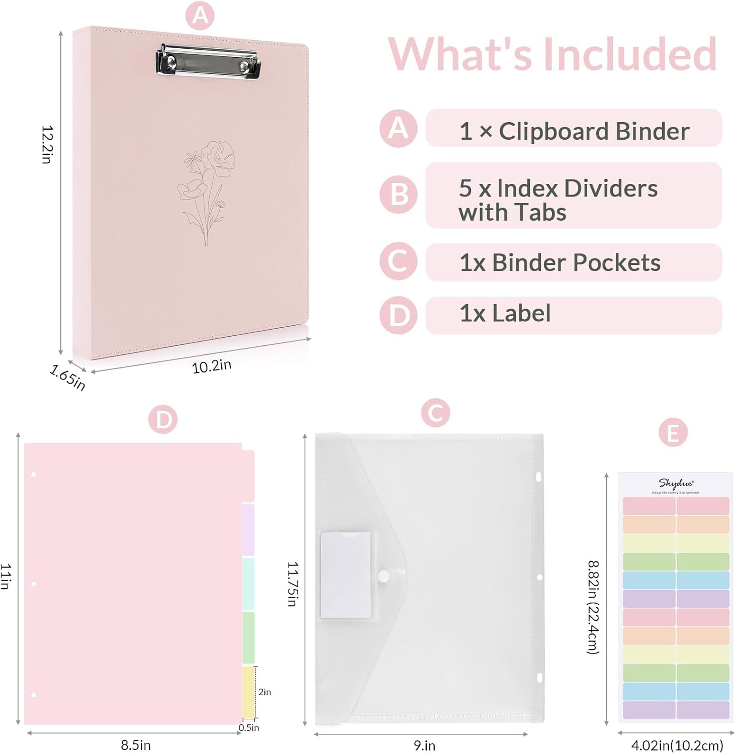 SKYDUE Clipboard Binder with Dividers,1 Inch Linen 3 Ring Binder with Clipboard on Front for Organizer, Clipboard Folder with Pocket, Labels Office Supplies OliveGreen