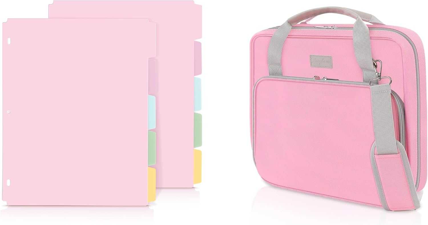 SKYDUE Zipper Binder 3 Inch D-Ring School with Binder Dividers, 5 Tabs Dividers, Pack of 2 Set, Pink