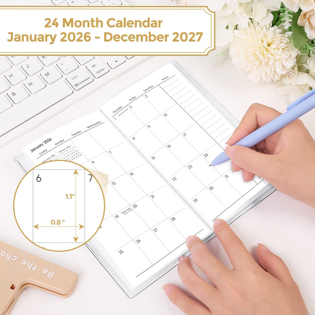 SKYDUE Pocket Calendar 2026-2027, Pocket Monthly Planner Jan 2026 - Dec 2027 for Purse, 6.7" X 3.7" 24-Month Small Planner, Academic Year Calendar, Compact Design with Plastic Sleeve