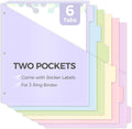 SKYDUE Binder Dividers with Tabs and Pockets, 6 Tabs Dividers for 3 Ring Binder, Tear-Resistant Plastic Binder Dividers for School, Office, Home