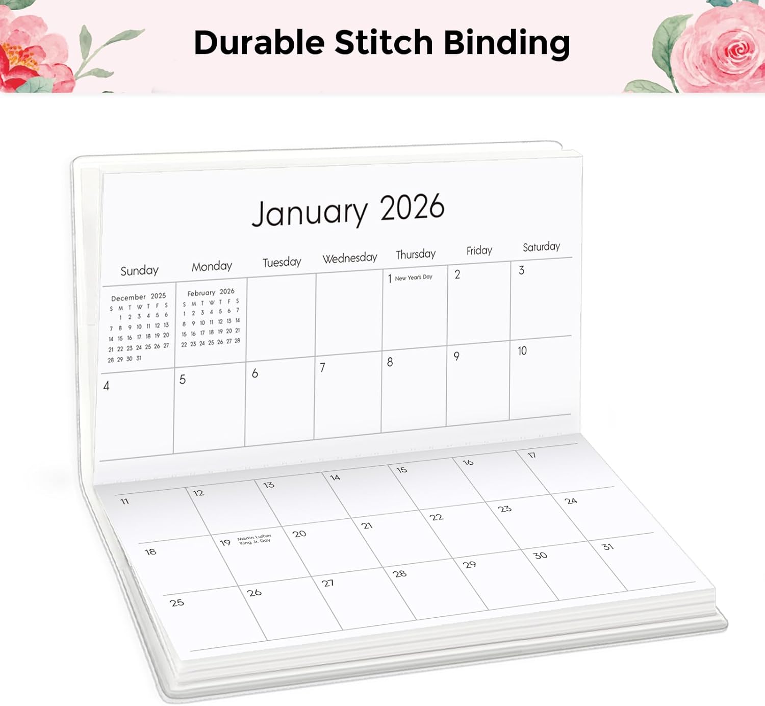 Pocket Calendar 2026-2027 for Purse, 2026-2027 Pocket Planner 24 Months with Soft Waterproof Cover and Premium Paper, 6.5" x 3.5", Floral