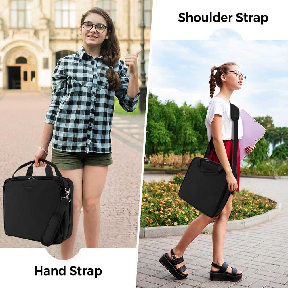 SKYDUE Zipper Binder 2 Inch O-Ring School Binder, Oxford Fabric School Organizer Holds 400+ Sheets, Fits 13.3" Laptop, Water-Resistant, Handle & Shoulder Strap, 14"x13" – Black