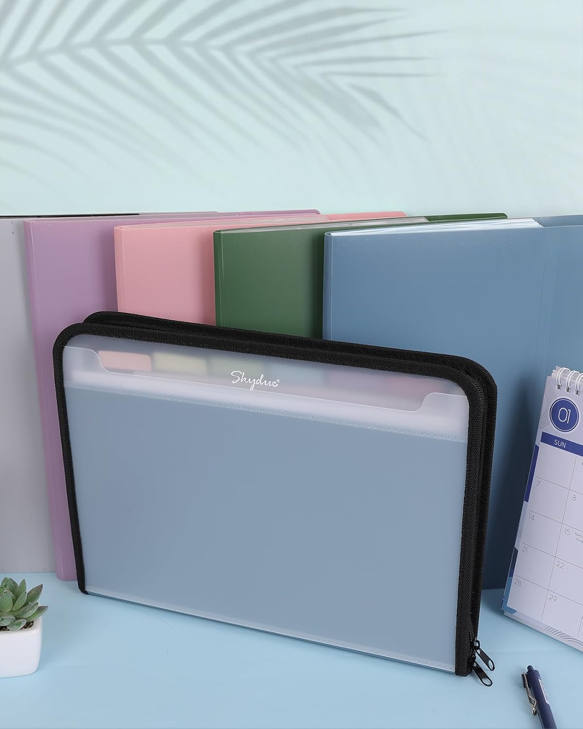 Document Organizer, Accordion Folder with Front Pocket, 7 Pocket Expanding File Folder, Letter Size, Important Document Folder with Double Zipper, School Office Supplies (Blue, 1 Pack)