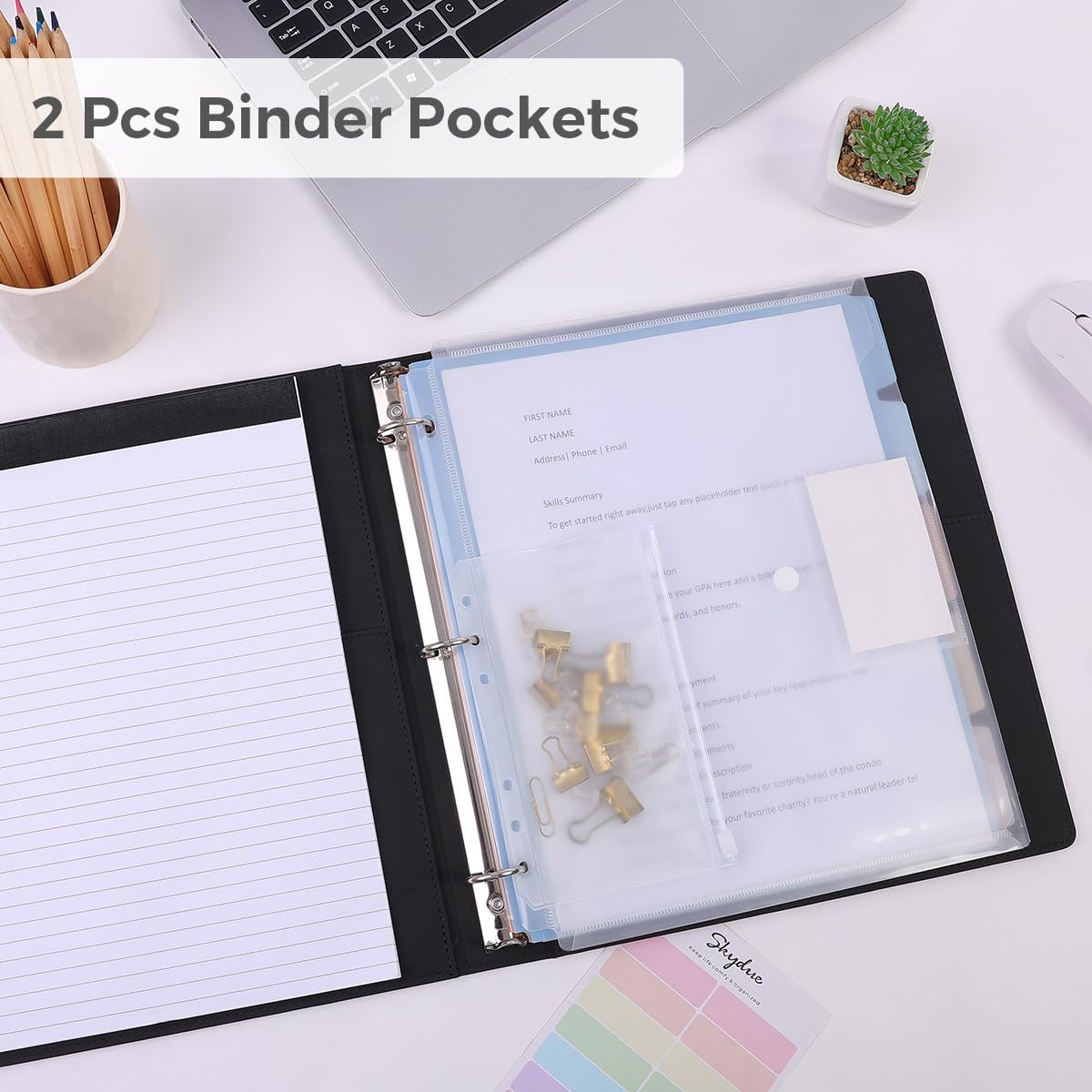 SKYDUE Clipboard Binder with Refillable Notepad, PU Clipboard Folder Includes 5 Dividers with 10 Pockets, Labels, 3 Ring Binder 1 Inch for School Office (Fit Letter Sized Paper),Olivegreen