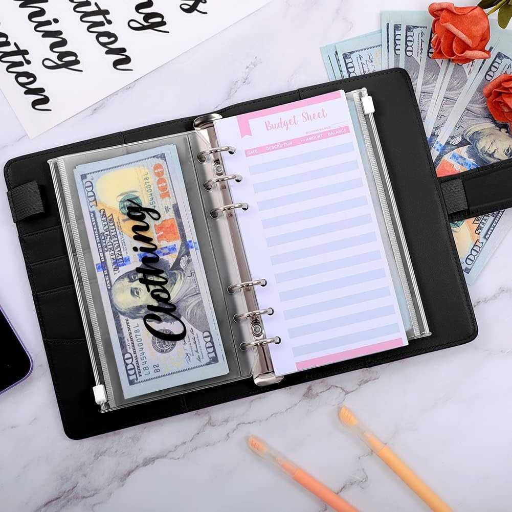 SKYDUE Buckle Budget Binder with Zipper Envelopes and 12 Pcs Budget Stickers Set