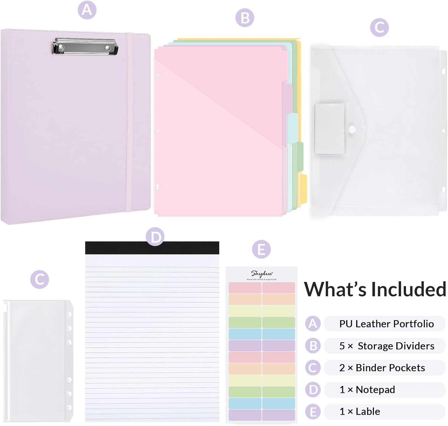 SKYDUE Clipboard Binder with Refillable Notepad, PU Clipboard Folder Includes 5 Dividers with 10 Pockets, Labels, 3 Ring Binder 1 Inch for School Office (Fit Letter Sized Paper),Olivegreen