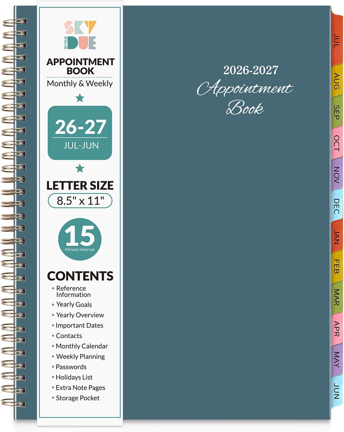 SKYDUE Appointment Book 2026-2027, Academic Hourly Planner from July 2026 - June 2027, 8.5" x 11" Weekly & Monthly Schedule Planner with 15-Minute Interval- Perfect for Daily Planning White Flower