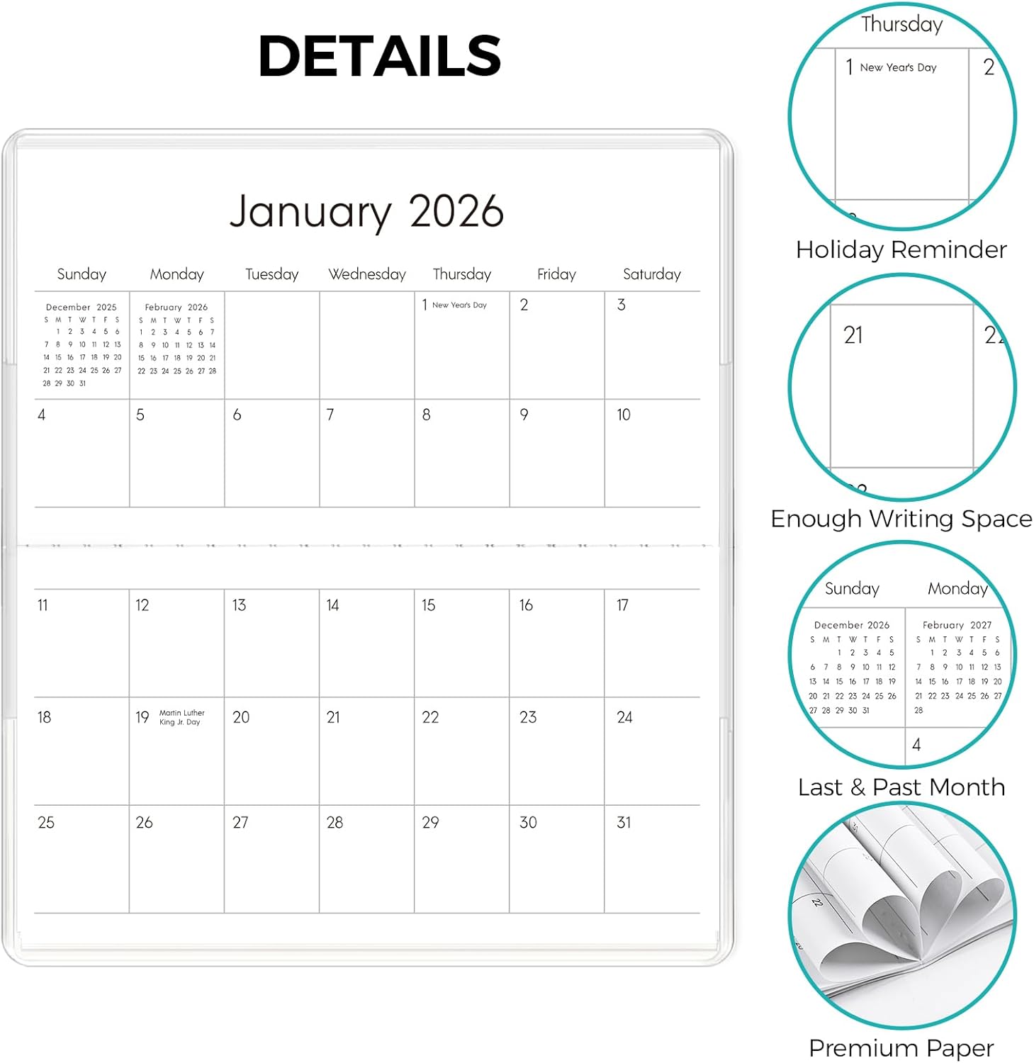Pocket Calendar 2026-2027 for Purse, 2026-2027 Pocket Planner 24 Months with Soft Waterproof Cover and Premium Paper, 6.5" x 3.5", Floral