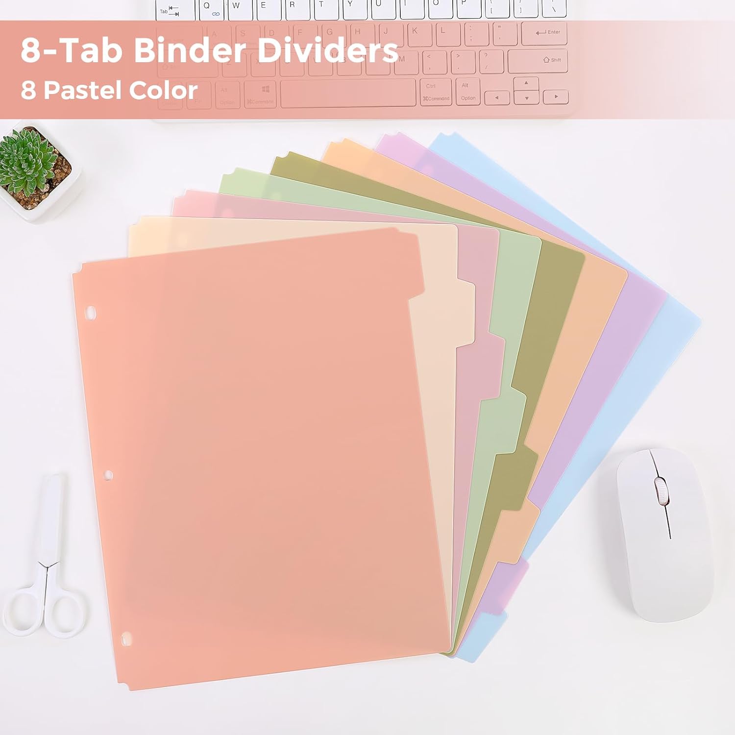 SKYDUE 8 Tab Binder Dividers, Letter Size, Durable Plastic Dividers for 3 Ring Binder, Write & Erase Binder Dividers with Tabs, 1 Set, Aesthetic Pastels Binder Divider for School, Office