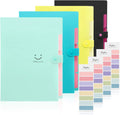 SKYDUE Expanding File Folders with 5 Pockets, Accordion File Organizer with 32 Labels, Portable Document Paper Organizer, Filing Folders, Letter / A4 Size, Pack of 4