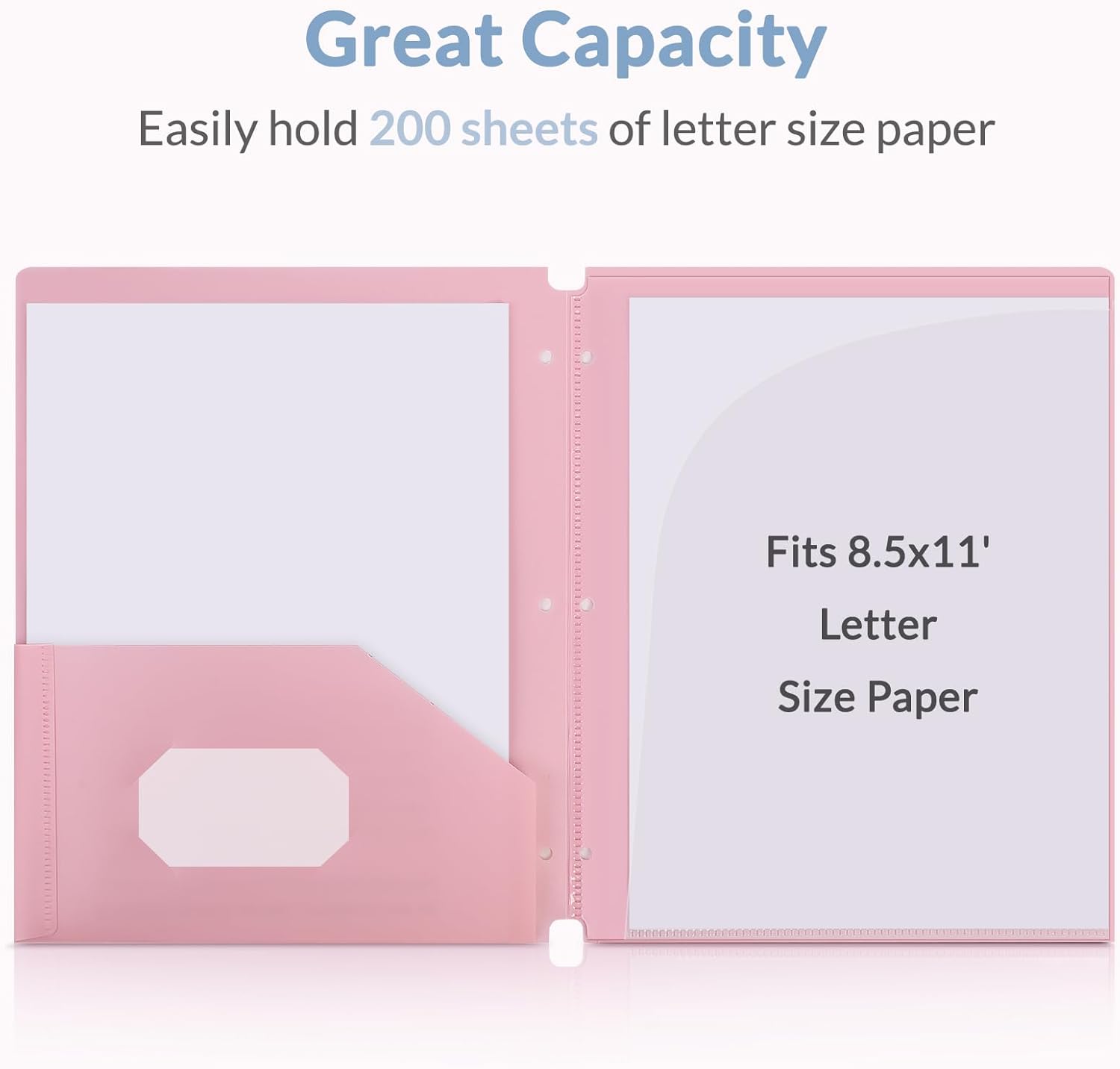 Plastic Pocket Folders，2 Pockets and 3 Dividers, Letter Size – Fits 3-Ring Binders – School Folders for Students & Office Use – Pink & Purple